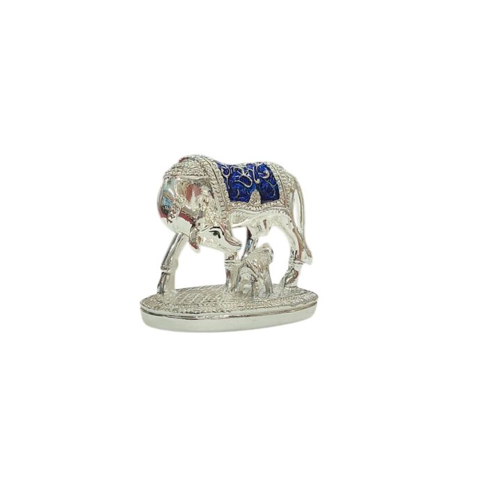 Silver Plated Small Kamdhenu cow - Blue - Image 5