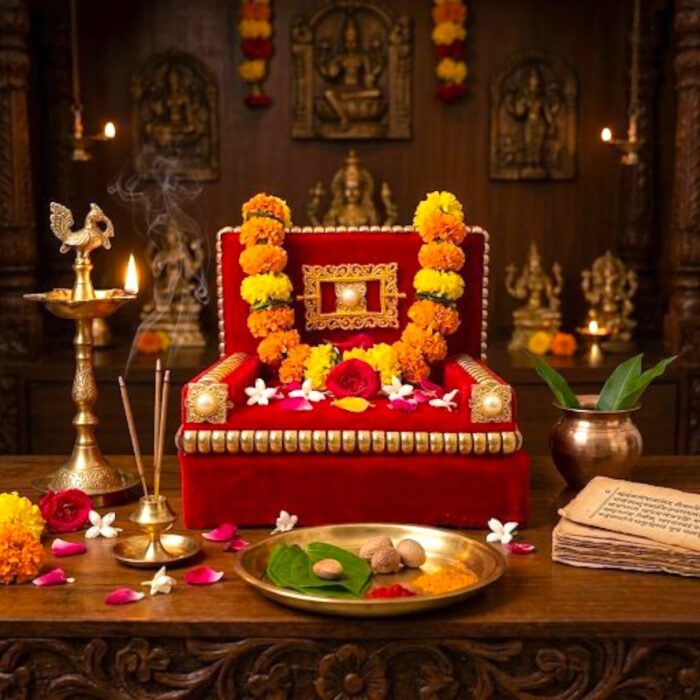 Royal Deity Singhasan - Velvet & Gold - Red - Image 2