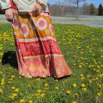 Free size cotton long skirt on model in a hot summer day