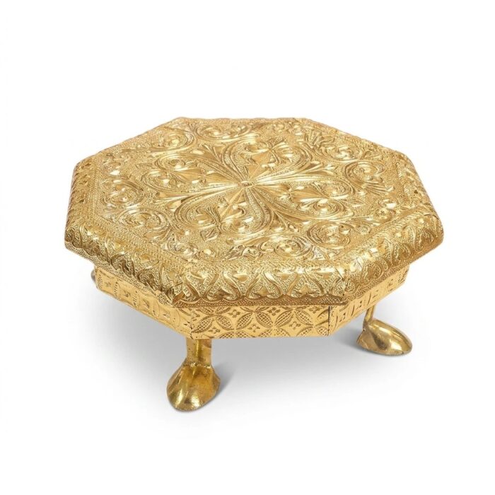 Hexa Brass and Wooden chowki - 6 inch - Image 2