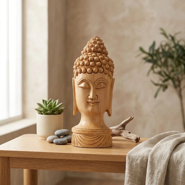 Hand carved wooden Buddha face statue – 6 Inch - Image 4