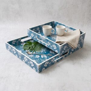 Decorative Wooden Serving Tray Set of 2 with High Gloss Finish