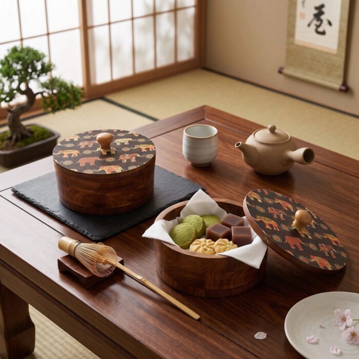 Wooden Roti Box with Decorative Lid