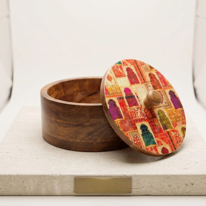 Wooden Tortilla Holder with Colorful Lid