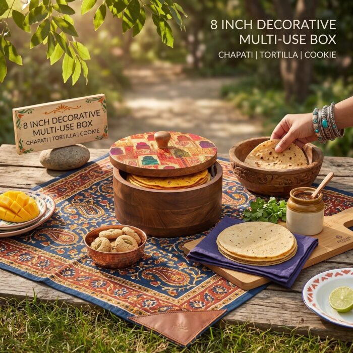 Wooden Roti Box with Decorative Lid