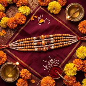 Graceful Chandan and Rudraksha beads Rakhi bracelet for men