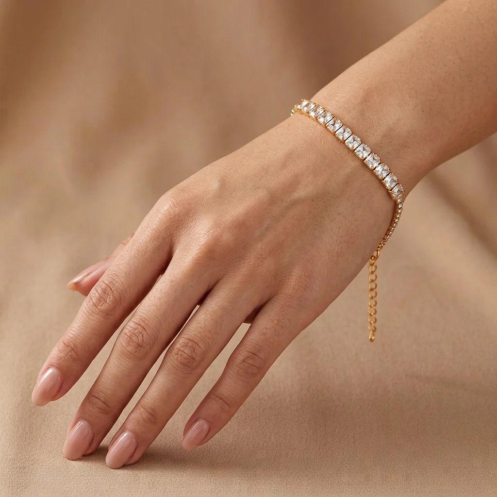 Slim Ad stone Gold plated Bracelet Slim Gold plated Cz stone bracelet for women