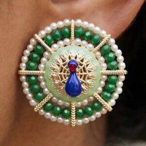 Elegant Peacock Earring with Green Crystal