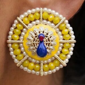 Elegant Peacock Earring with Yellow Crystal