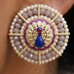 Elegant Peacock Earring with Grey Crystal