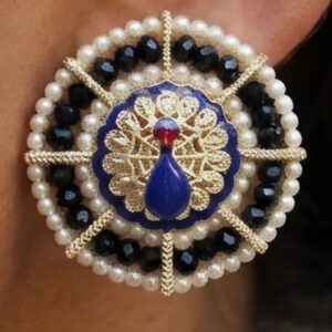 Elegant Peacock Earring with Black Crystal