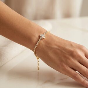 Slim Gold plated Bracelet for women with CZ stone