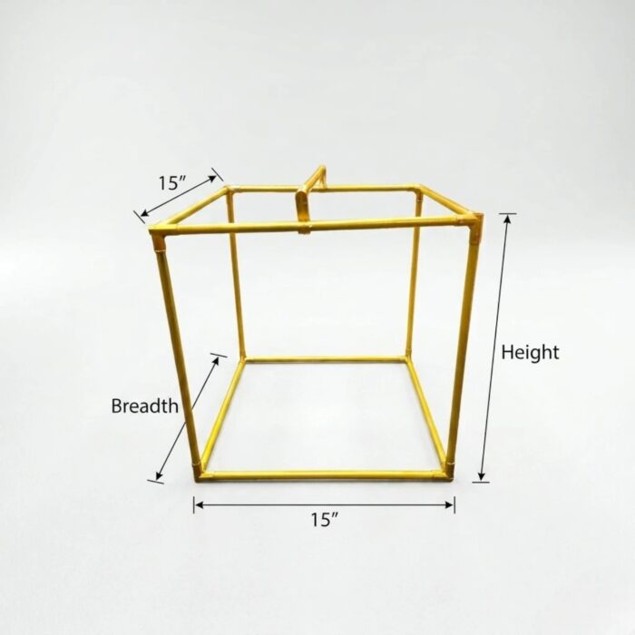 Dimension diagram of 15 by 15 by 15 inch Ganpati mandap cube frame