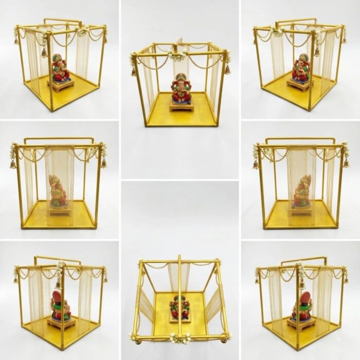 Multi-angle view of a 15 inch Ganpati backdrop stand styled for Ganesh Chaturthi