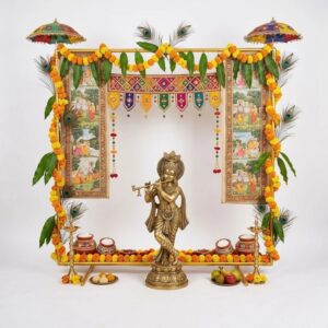 24 inch square backdrop stand styled for Janmashtami with a Krishna idol