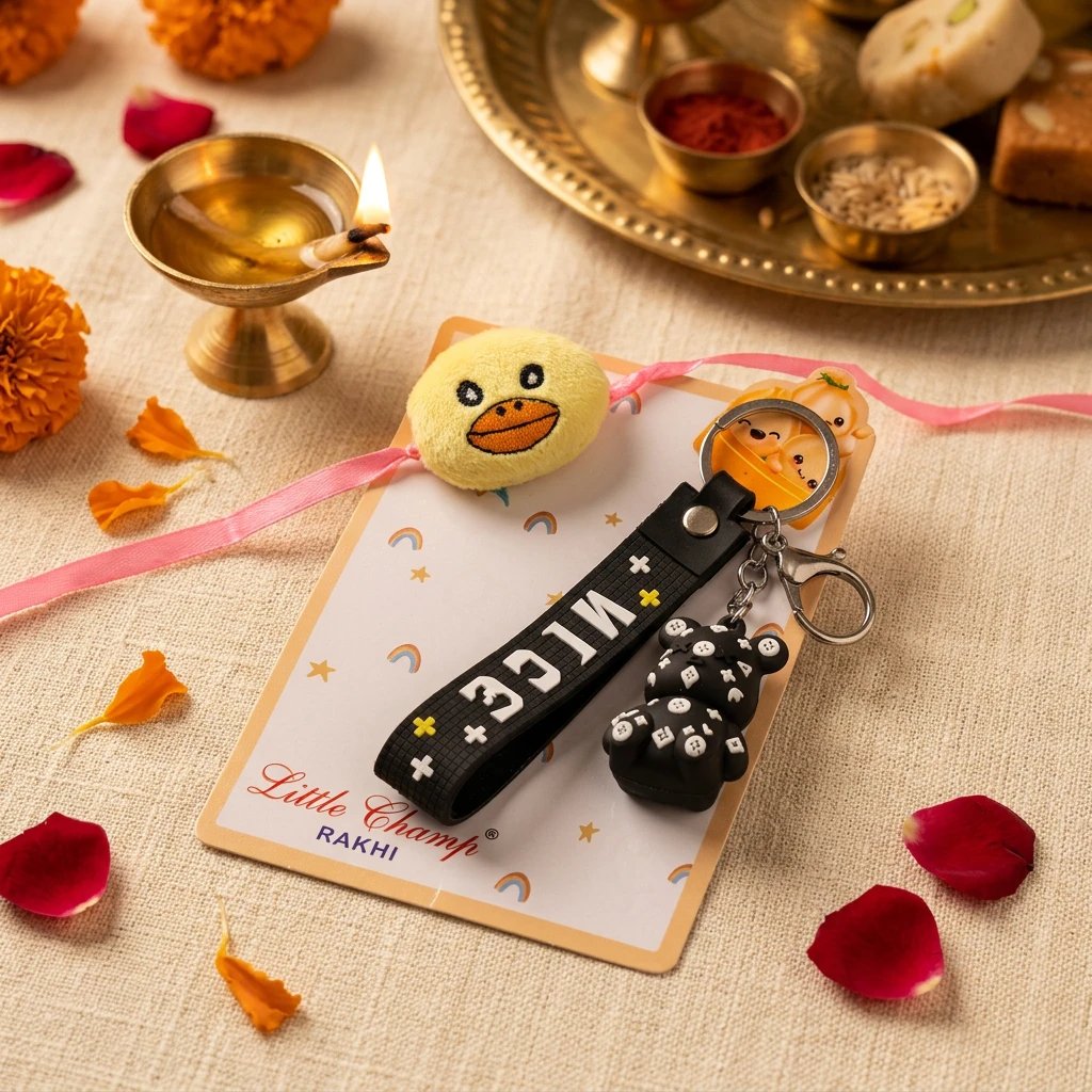 2026/08/202262.jpg Cartoon Kids Rakhi with Key Chain - Image 1