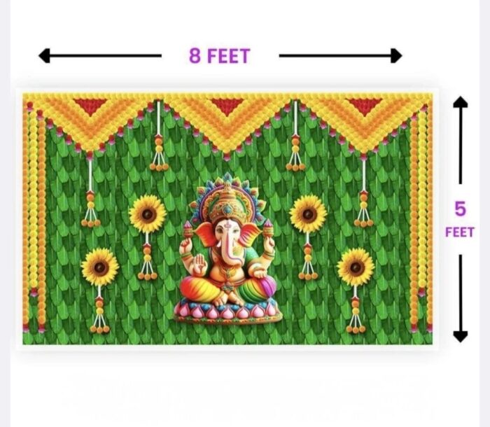 8 feet x 5 Feet Ganesh Backdrop Printed Curtain