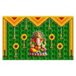8x5 ft Ganesha marigold backdrop with Lord Ganesha and marigold garlands for Ganesh Chaturthi pooja