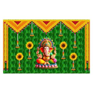 8x5 ft Ganesha marigold backdrop with Lord Ganesha and marigold garlands for Ganesh Chaturthi pooja