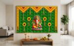 Ganesha backdrop hung on wall showing full 8 feet width for wedding mandap decoration