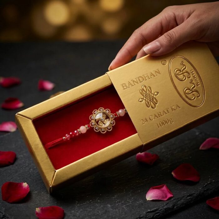 AD stone Rakhi | Premium Gold Plated Rakhi - Image 4