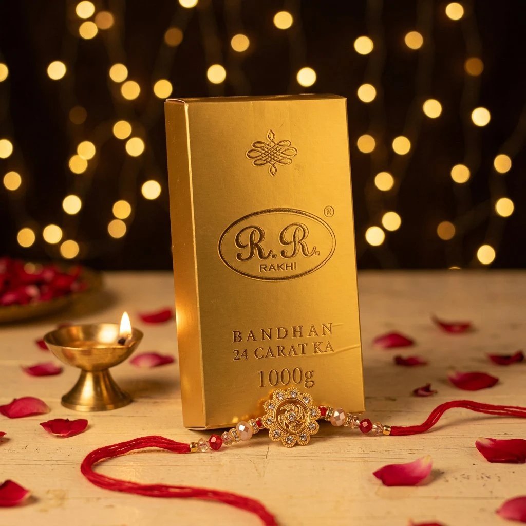 Premium Gold plated Swastik Rakhi Premium rotating Swastik Rakhi