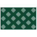 Green Kolam (Kollam) backdrop 8x5 ft with white rangoli pattern on deep green for housewarming and Pooja
