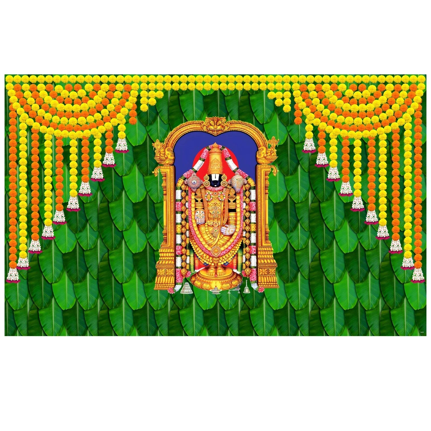 Printed Backdrop with Balaji Balaji Marigold Backdrop - 8×5 ft Printed Curtain | Indian Background Decoration