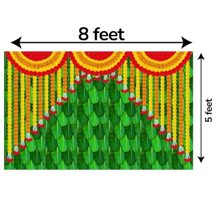 Banana leaves marigold mandap backdrop hung 8 ft wide for Onam Sadhya and Pongal decoration in Canada