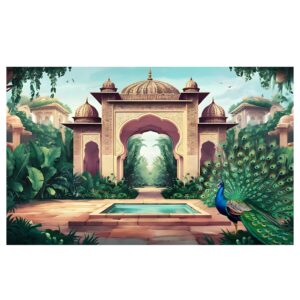 Royal fort backdrop curtain 8x5 ft with palace arches and heritage design for royal theme wedding decor