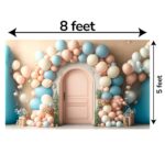Dimensions of Pastel balloon backdrop hung on stand at birthday party photobooth 8x5 ft — ships from Halifax, Canada