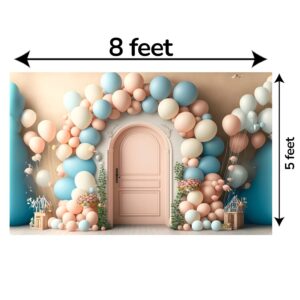 Dimensions of Pastel balloon backdrop hung on stand at birthday party photobooth 8x5 ft — ships from Halifax, Canada