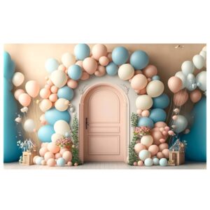 Pastel balloon backdrop 8x5 ft printed curtain with soft colored balloons for birthday party and baby shower decor