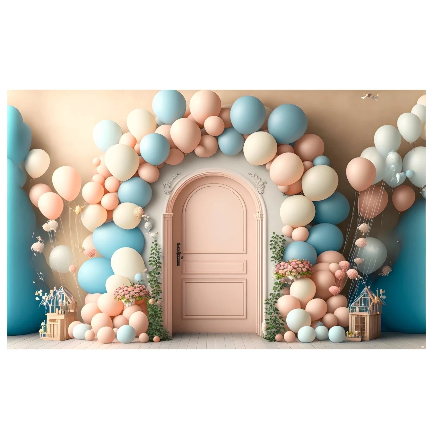 Pastel Color Background Pastel balloon backdrop 8x5 ft printed curtain with soft colored balloons for birthday party and baby shower decor