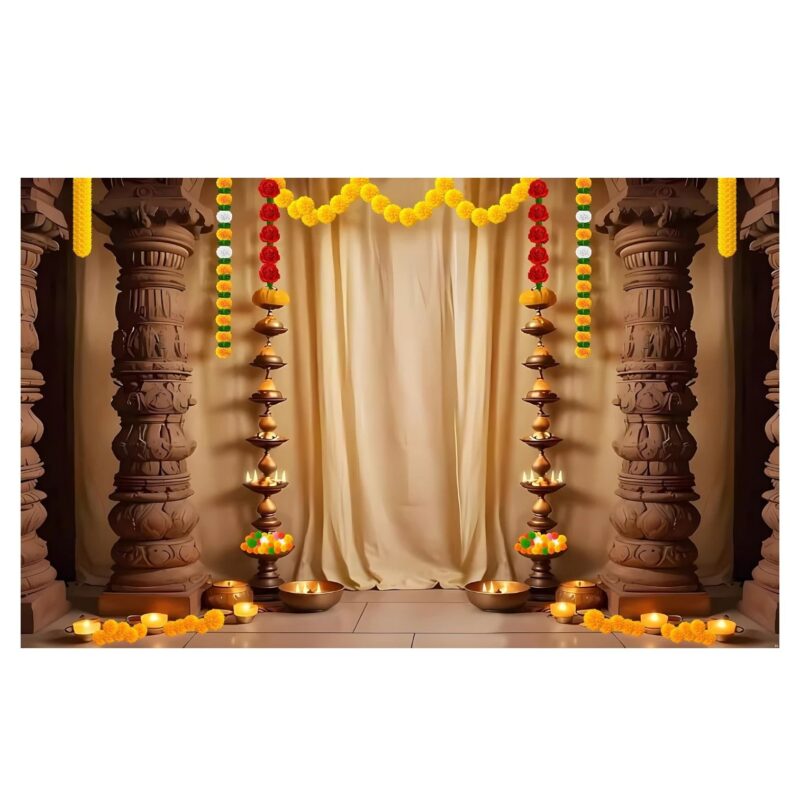 Floral mandap backdrop 8x5 ft printed curtain with all-over floral design for pooja and baby shower decor