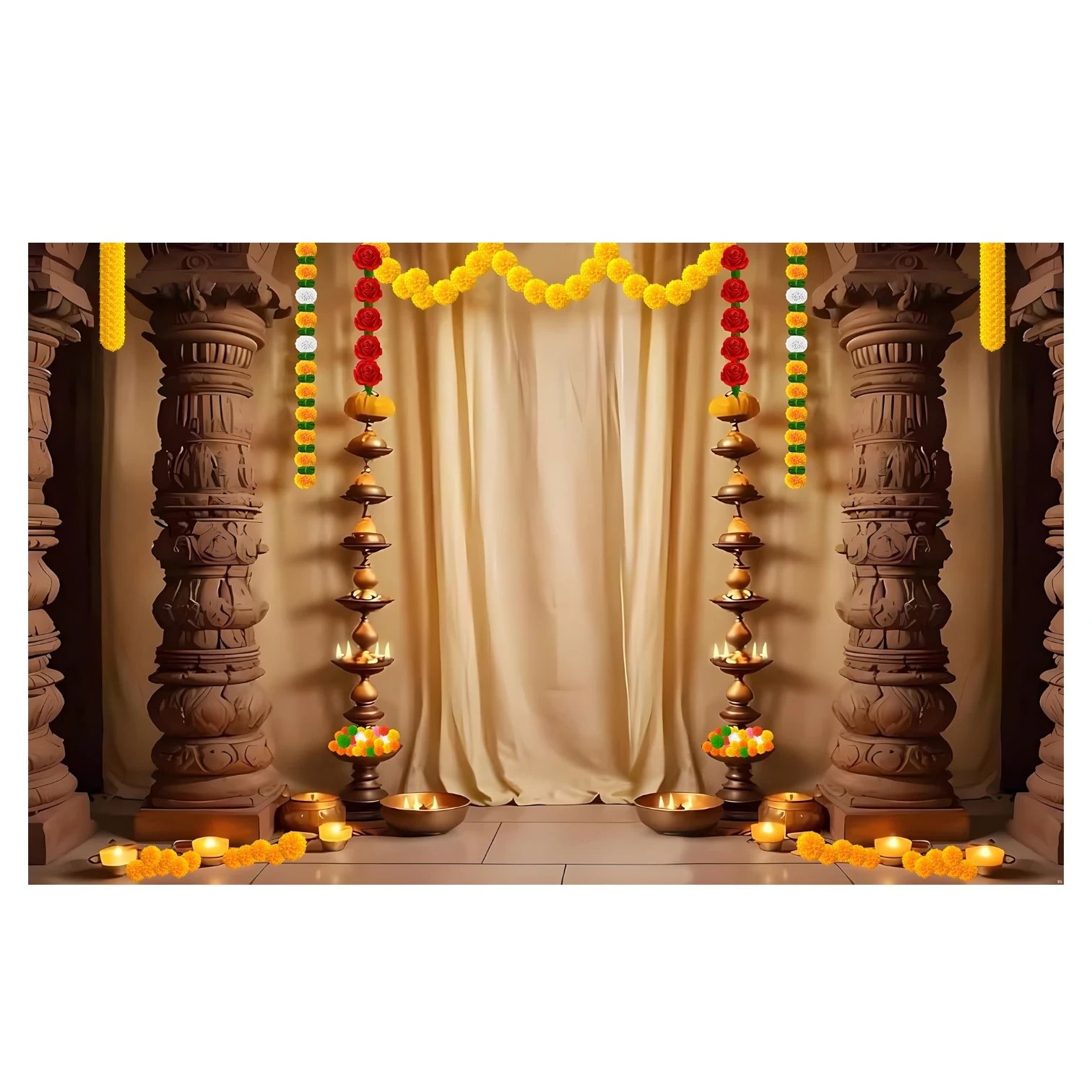 Floral Mandap backdrop Floral mandap backdrop 8x5 ft printed curtain with all-over floral design for pooja and baby shower decor