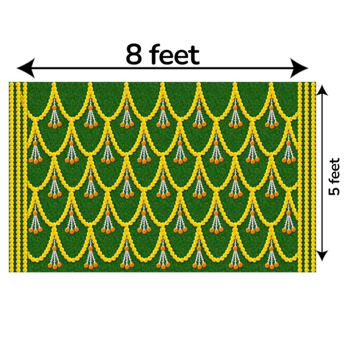 Dimensions of green backdrop with marigold for mandap backdrop 8x5 ft