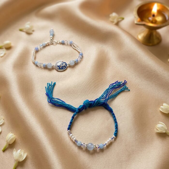 Slim Bhai Rakhi and Bhabhi lumba Set - Blue - Image 2