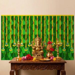 Banana leaves with marigold strings mandap backdrop 8x5 ft