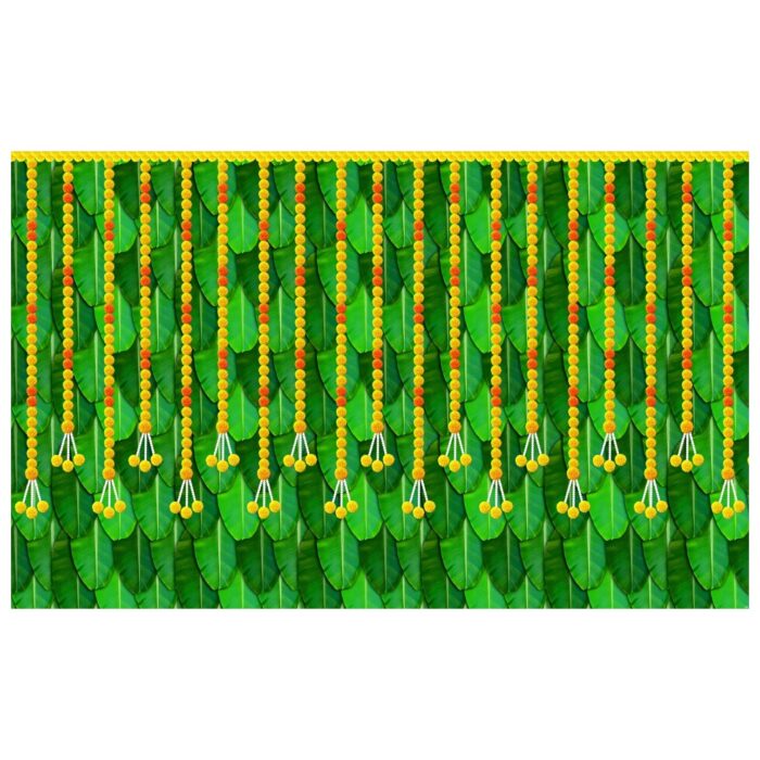 Banana Leaves with Marigold Strings Mandap Backdrop - 8x5 ft - Image 4