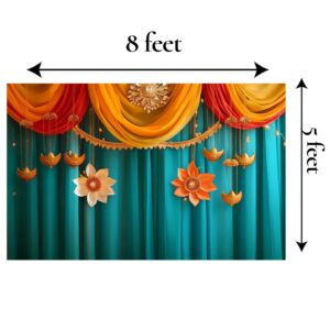 Dimensions of the blue backdrop for festival decoration - 8ft x 5 ft