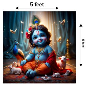 Dimensions of 5ft x 5ft on this Baby Krishna Backdrop | Indian Festival Decoration
