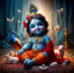 Baby Krishna Colored backdrop Curtain for Indian Festival Decoration