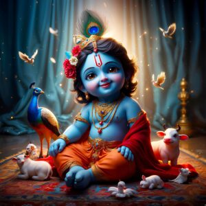 Baby Krishna Colored backdrop Curtain for Indian Festival Decoration