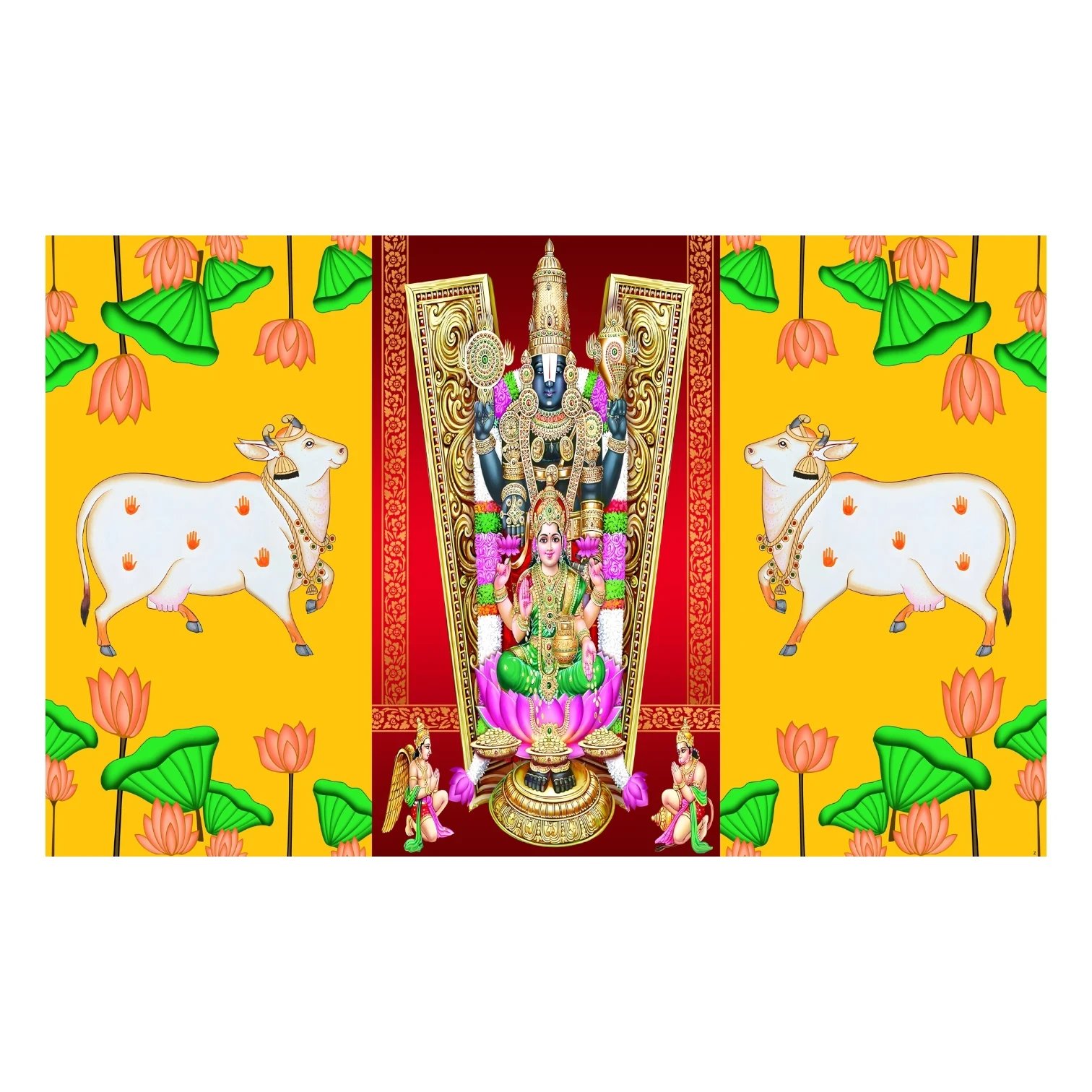 Venkateshwara Swami with Padmavati Printed Curtain Balaji Padmavati backdrop 8x5 ft with Lord Venkateswara (Tirupati Balaji) and Goddess Padmavati for Kalyanam
