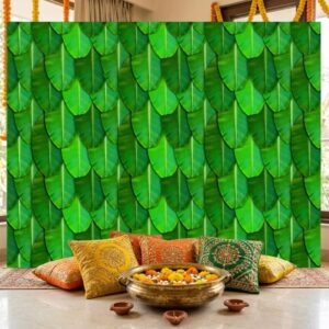 Plain banana leaves mandap backdrop 8x5 ft — lush green Vazhai Ilai without flowers for festive photobooth
