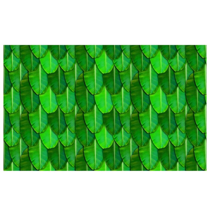 Close-up of plain banana leaves mandap pattern with lush green Kele Patta Vazhai Ilai arch — no marigold strings printed