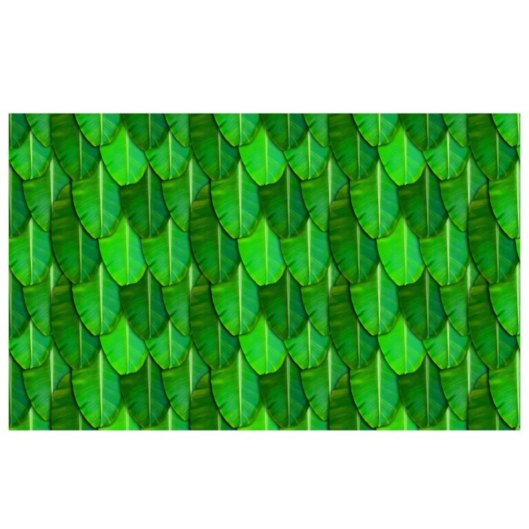 Close-up of plain banana leaves mandap pattern with lush green Kele Patta Vazhai Ilai arch — no marigold strings printed