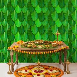 Plain banana leaves backdrop for Onam Sadhya decoration 8 ft wide — Vazhai Ilai green mandap for Kerala Onam feast