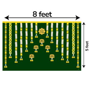 Full 8x5 ft Ganesha backdrop curtain green background for baby shower pooja and wedding decoration - ships from Halifax Canada